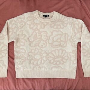 Uniqlo Blush Pink Floral Wool Crew Neck Sweater